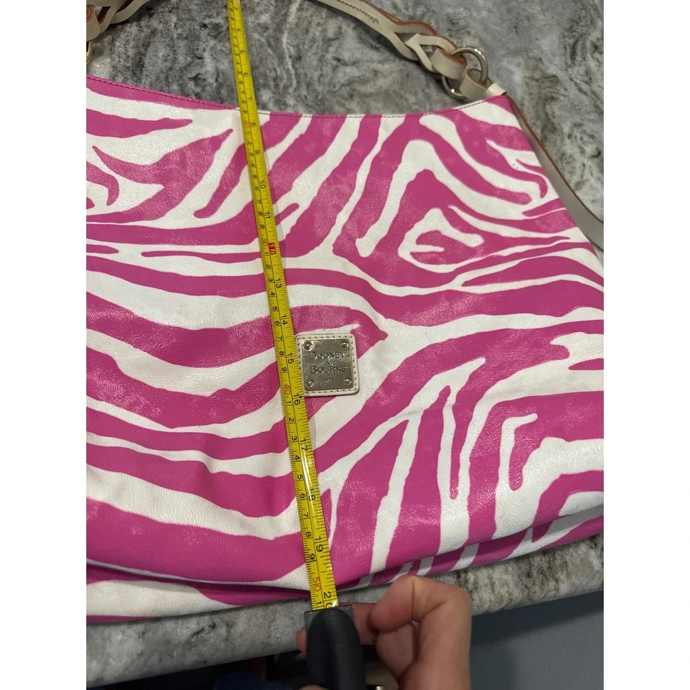 Dooney & Bourke pink white zebra print hobo handbag  leather straps‎ gold logo